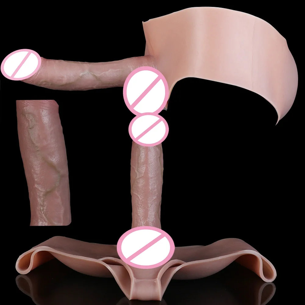 Realistic Silicone Strap On Panties With Hollow Realistic Dildo High Elasticity Penis Sleeve Extender Enlargement Adult Sex Toys