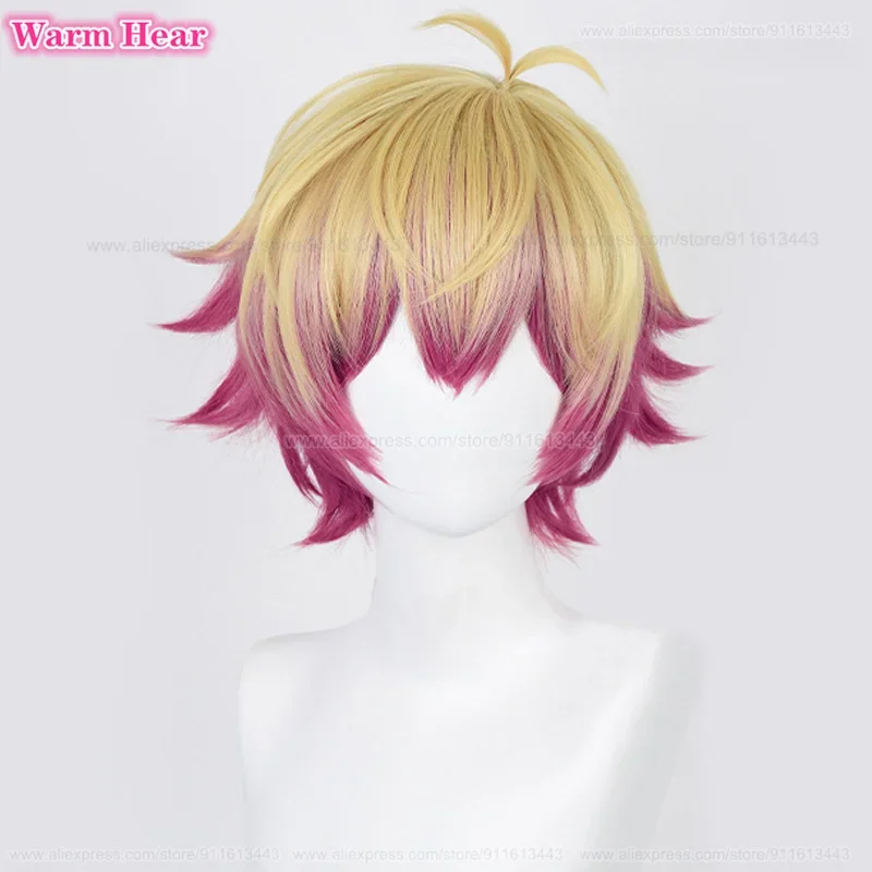 Anime Alexis Ness Synthetic Hair Short 30cm Gold Rose Red Cosplay Anime Wig Heat Resistant Hair Halloween Party Wigs + A Wig Cap