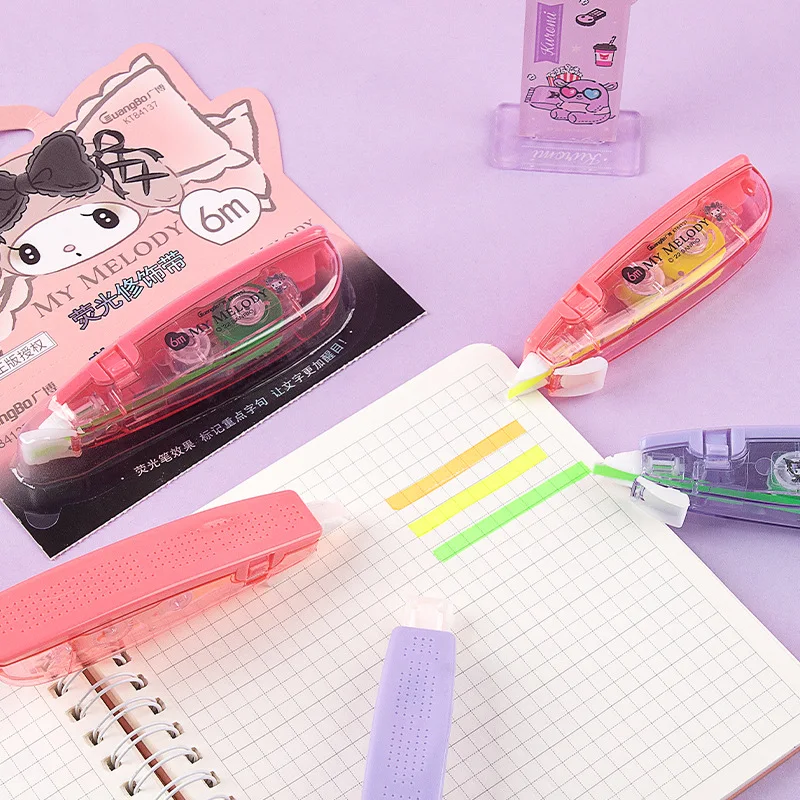 Sanrio  Cute Cartoon Correction Tape, Fluorescent Correction Tape, Small Portable Correction Stationery For Students