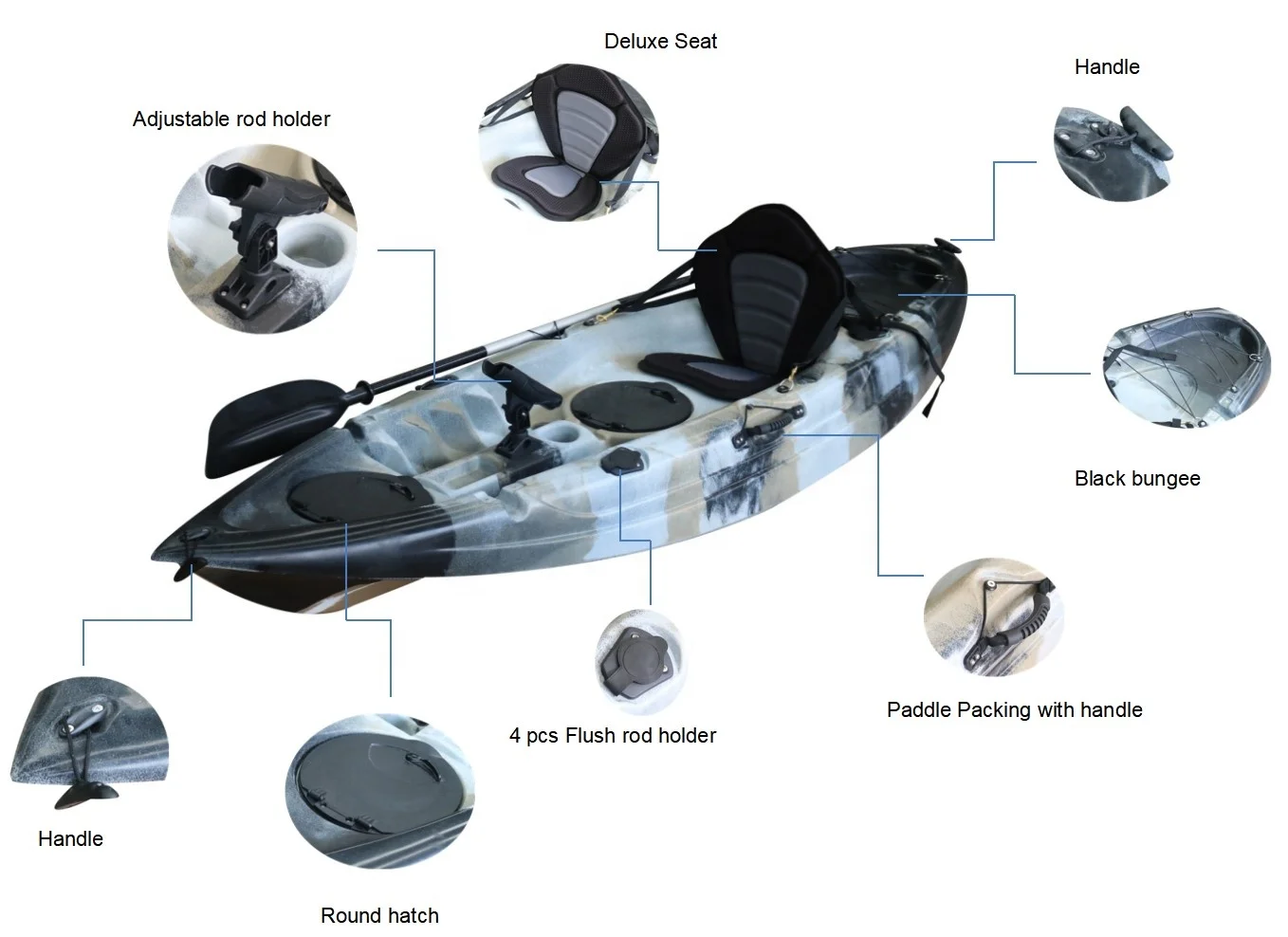 Vicking 9ft Special Single Seat Paddle Kayak Hot Selling Sit-on-top Fishing Kayak Kano 1 Person Sit on Top Fishing Kayak 5pcs