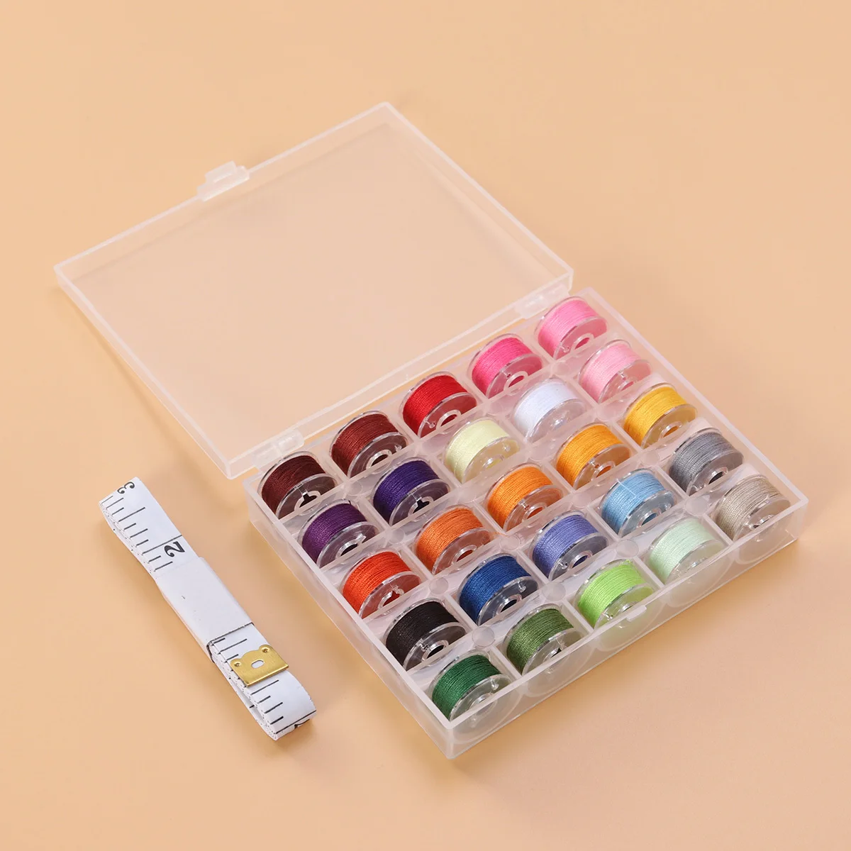 

25Pcs Transparent Sewing Machine Bobbin Box Durable Iron Bobbins Assorted Color Thread Storage Organizer Case Bobbin Winder