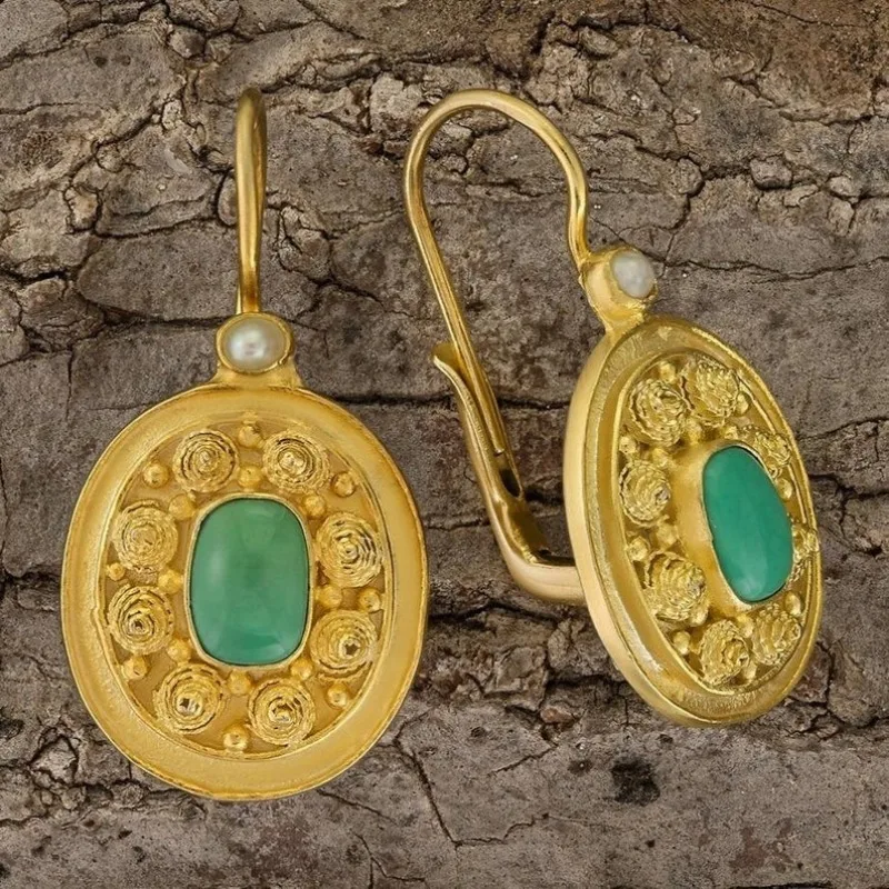 Böhmischer Stil Vintage Strukturierte Grüne Synthetische Opal-Tropfenohrringe Damen Mode Klassischer Festival Urlaub Schmuck Accessoires