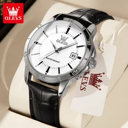 OLEVS Men's Watches Top Brand Original Quartz Watch for Man Waterproof Leather Strap Calendar Simple Fashion Daily Wear