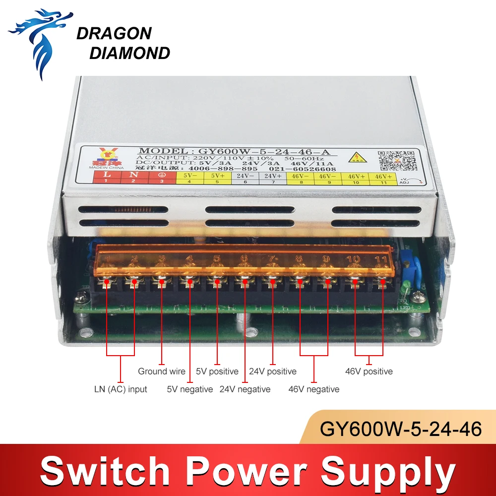 1PC Guanyang CNC Switch Power Supply GY600W-5-24-46 Triple Output DC5V 3A 24V 3A 46V 11A for Laser Cutting and Engraving Machine