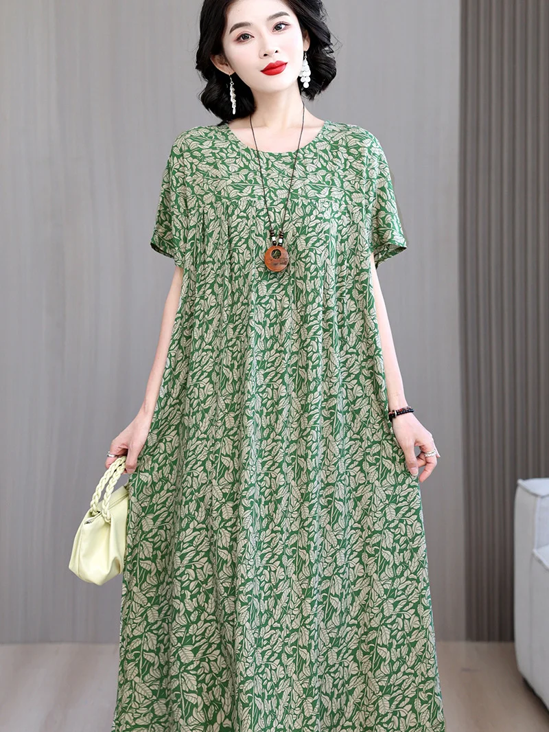 

Materni Sle Knee-Length Cotton Silk Dr Loose Fit Belly Covering plus Size Summer Casual round Ne Dr for Older Women