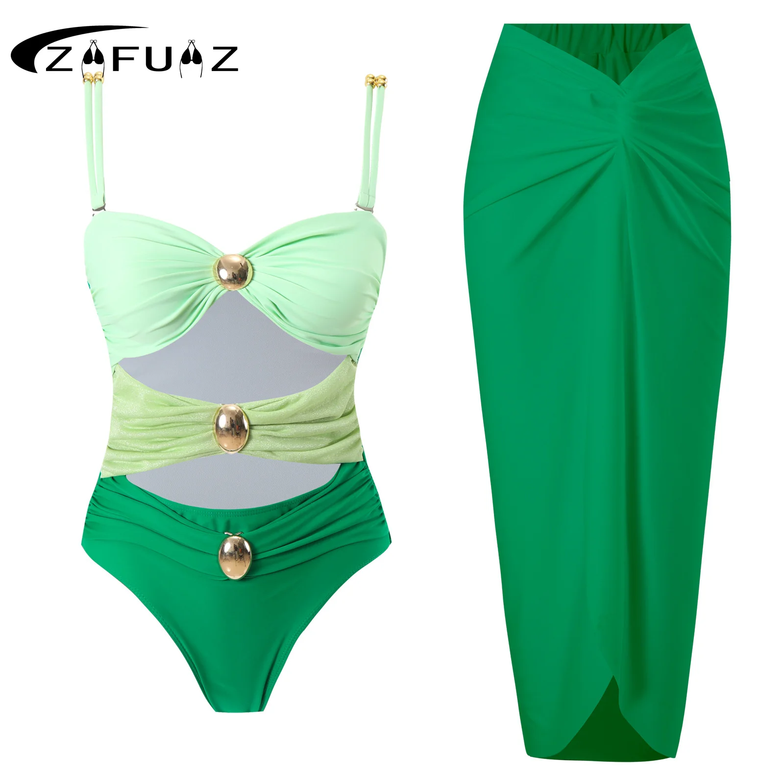 

ZAFUAZ Sexy 2024 Ruffle Two Piece Women Swimwear Bikini Swimsuit Summer Beach Skirt High Waist Bikinis Set Bathing Suit Dress