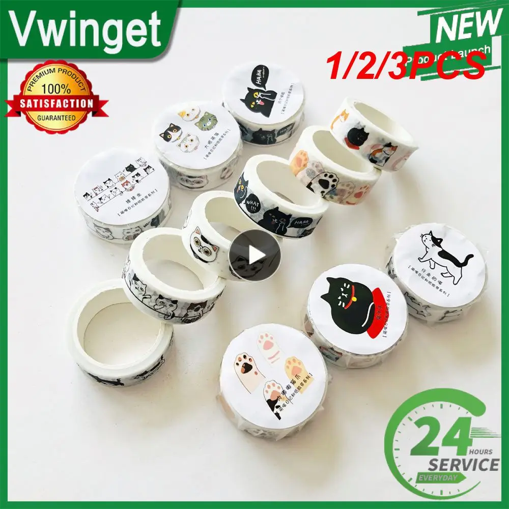 1/2/3PCS Cute Kawaii Adorable Cat Adhesive Paper Washi Masking Scrapbooking Stick Label