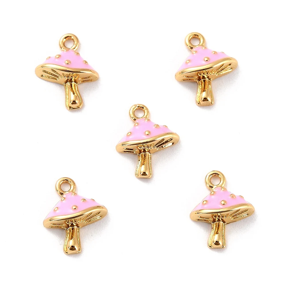 

20pcs Brass Enamel Pendants Long-Lasting Plated Gold Plated Mushroom Pink for Making DIY Jewelry Necklace Earring Bracelet Charm