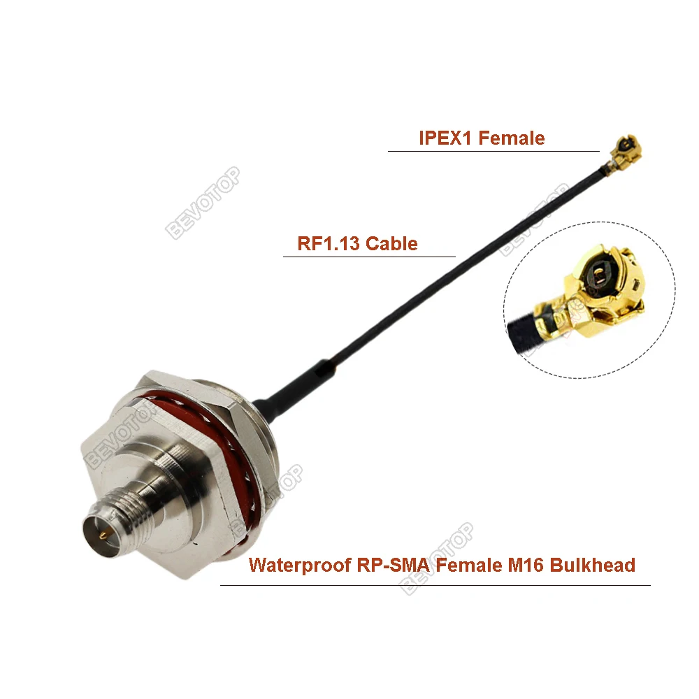 BEVOTOP 1/4 Female to Waterproof RP/SMA Female Bulkhead M16 RF0.81/1.13/RG178 Cable 3g 4g WIFI Antenna Adapter 50 Ohm