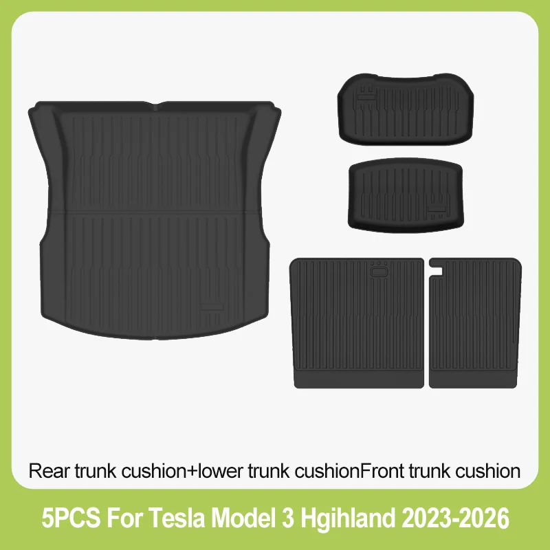 Tesla kofferbakmat voor Model 3 Highland 2023-2026, vloermat, bagagemat, TPE, waterdicht, antislip, set vloermatten