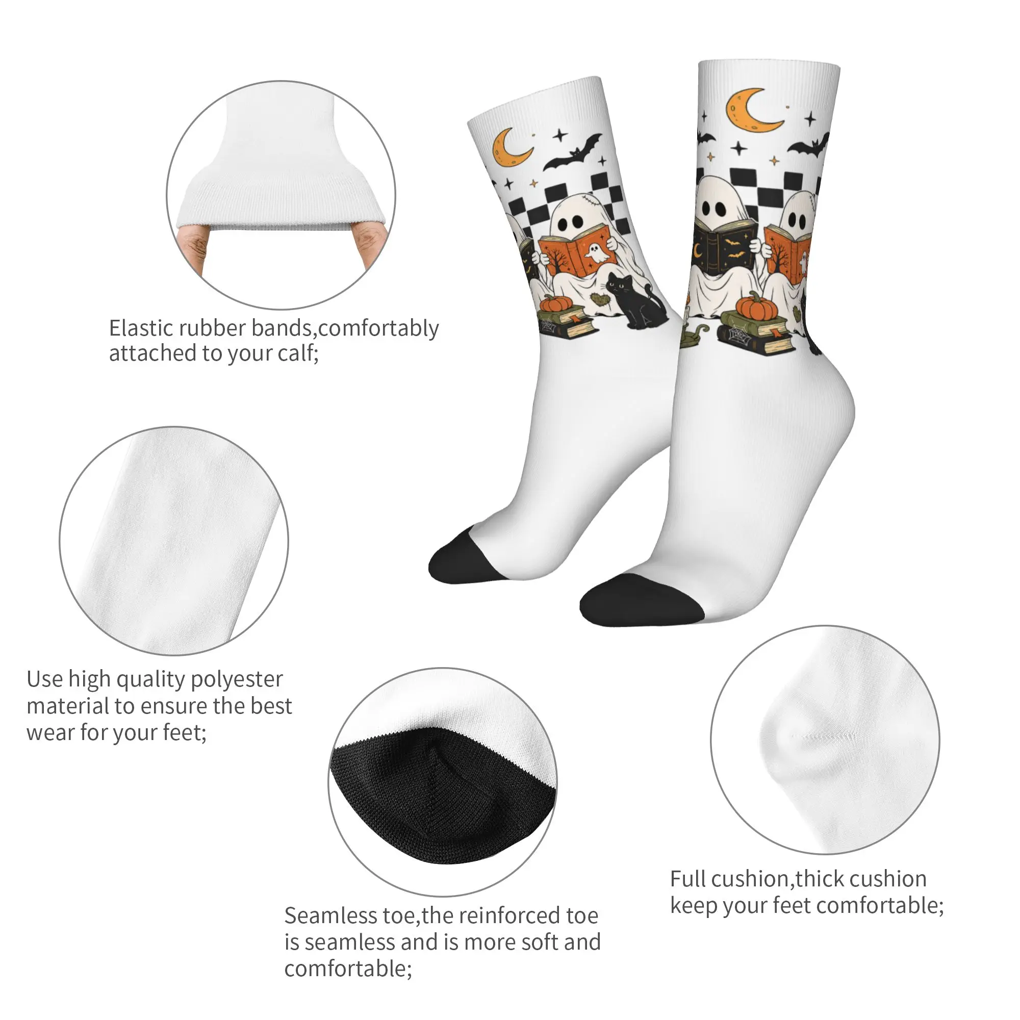 New Men's Socks Casual Halloween Ghost Reading Books Witch Cat Sock Polyester  Sport Women's Socks Spring Summer Autumn Winter