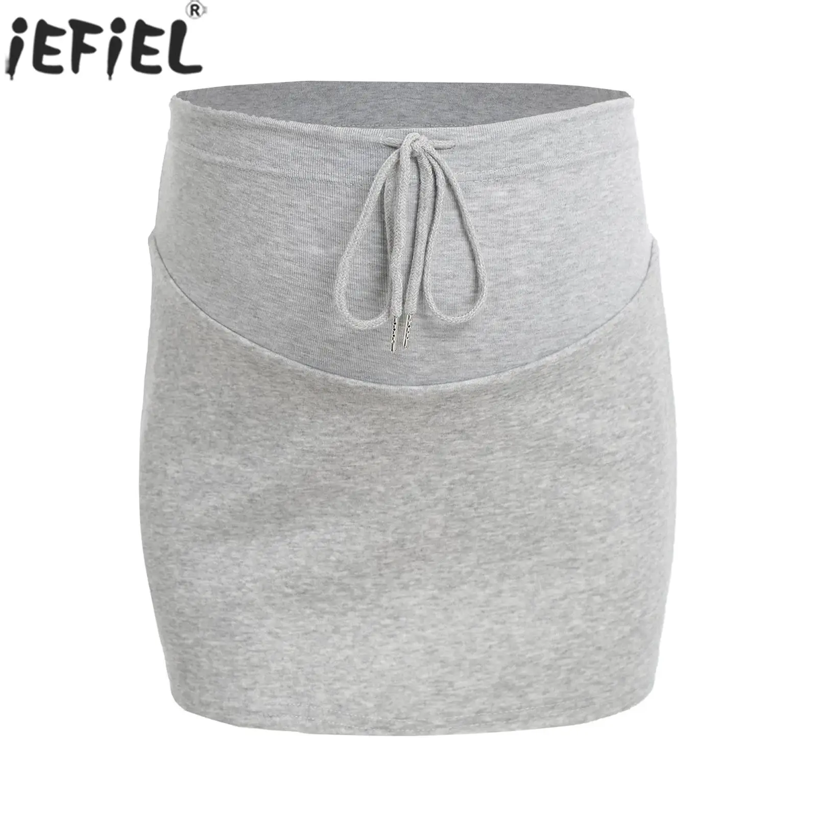 

Maternity Solid Color Sports Skirt High Waist A-line Over The Belly Drawstring Pregnancy Skirt for Casual Daily Wear Loungewear