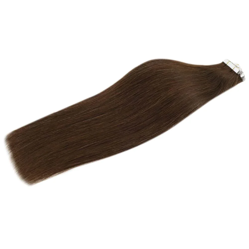 Moresoo Tape in Hair Virgin Extensions 10PCS 25G Dark Brown Hair 100% Real Human Hair Natural Invisible Tape Hair Extensions