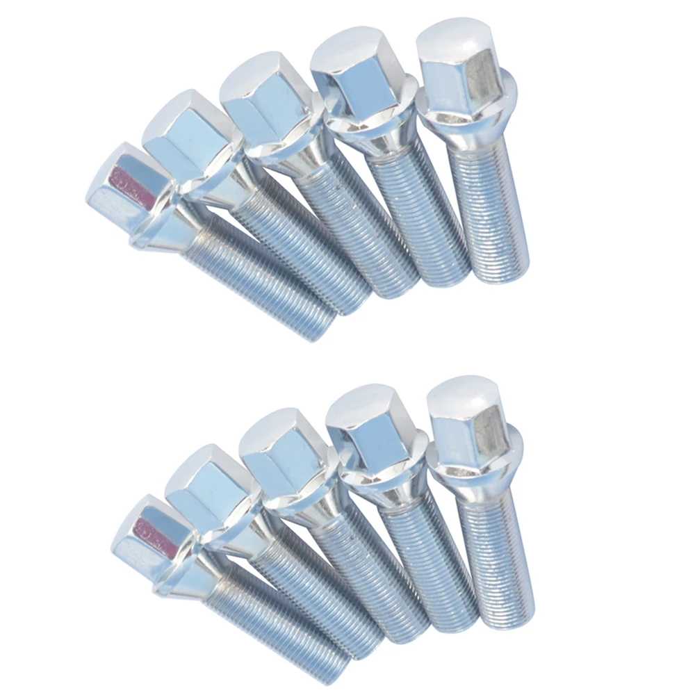 

Silver 10PC 12x1.5|12x1.25|14x1.5|14x1.25|40mm |45mm|50mm|55mm Cone Seat Car wheel spacer adapter wheel bolts For BMW Volkswagen