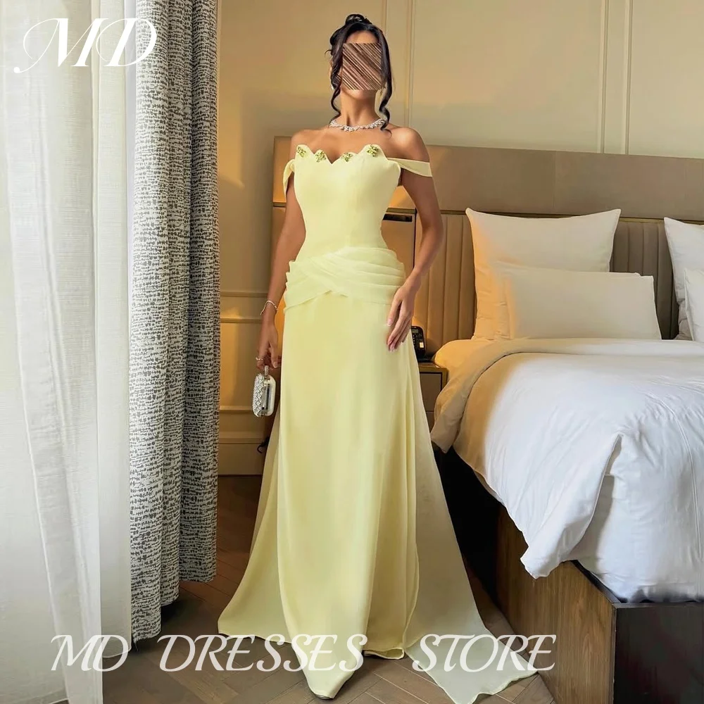 

MD Elegant Yellow Evening Gown Dress Mermaid Beaded Floor-Length Off Shoulder Saudi Arabia Prom Down فساتين سهرة customised 2025