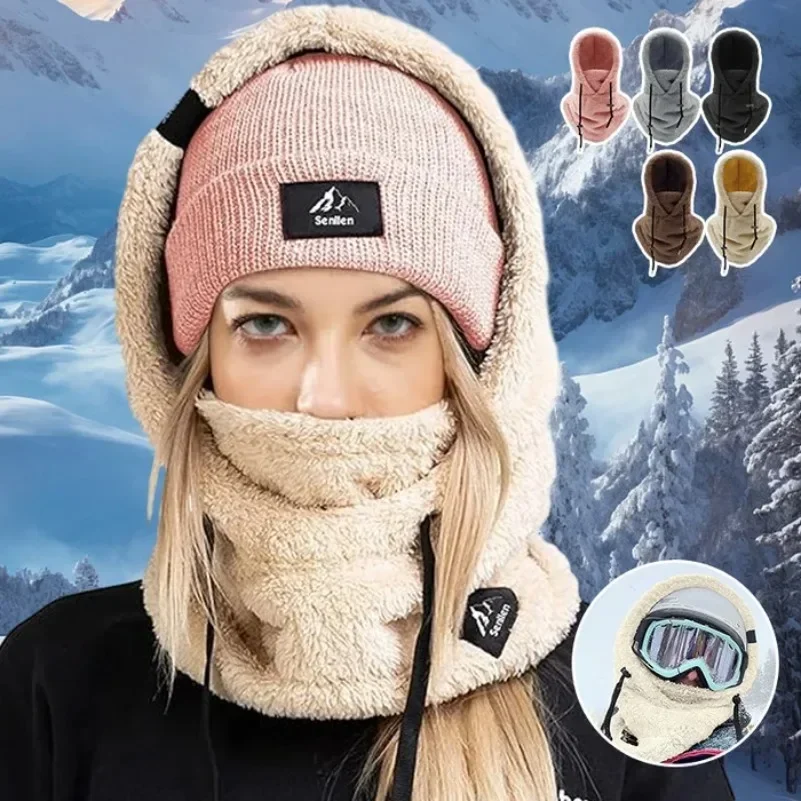 Sherpa Hood Ski Mask High Polar Fleece Balaclava Winter Windproof Outdoor Cycling Cap Face Masks Beanies Women Plush Warm Hat