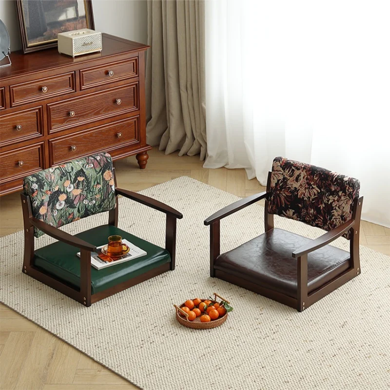 

Japanese Floor Chair with Backrest Solid Wood Tatami Zaisu Stool Legless Design for Balcony/Bed/Bay Window Low Sitting Stool