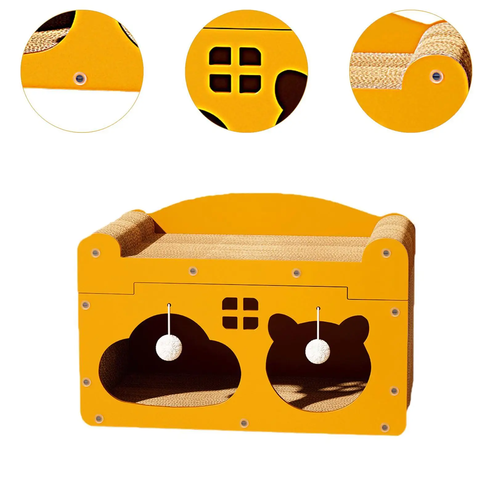 Cat Cardboard Scratcher House with Integrated Scratching Pad Double Doors Cat Lounge Box Furniture for Pet Cats