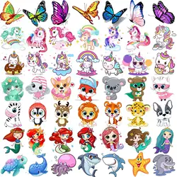 50 PCS Animals Temporary Tattoos For Women Girls Fake Butterfly Mermaid Unicorn Tattoo Sticker 3D Cartoon Body Art Tatoos Decor