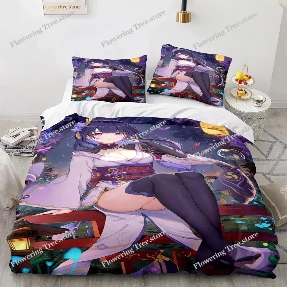 

Gaming Genshin Impact Eula Bedding Set Anime 3D Boys Teens Duvet Cover Set Soft Bed Linen Queen King Single Size Bedroom Decor