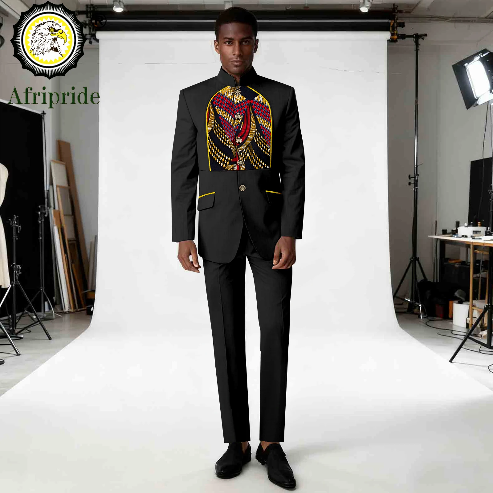 African Clothes for Men Business Suits Single Breasted Embroidery Print Blazer and Pants Set Dashiki Outfits Wedding 2516121