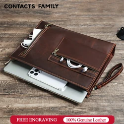 Genuine Leather Men Briefcase Sleeve Case For Macbook Pro Air 14 15 Laptop Bag Large Capacity With USB Data Cable Storage Pocket