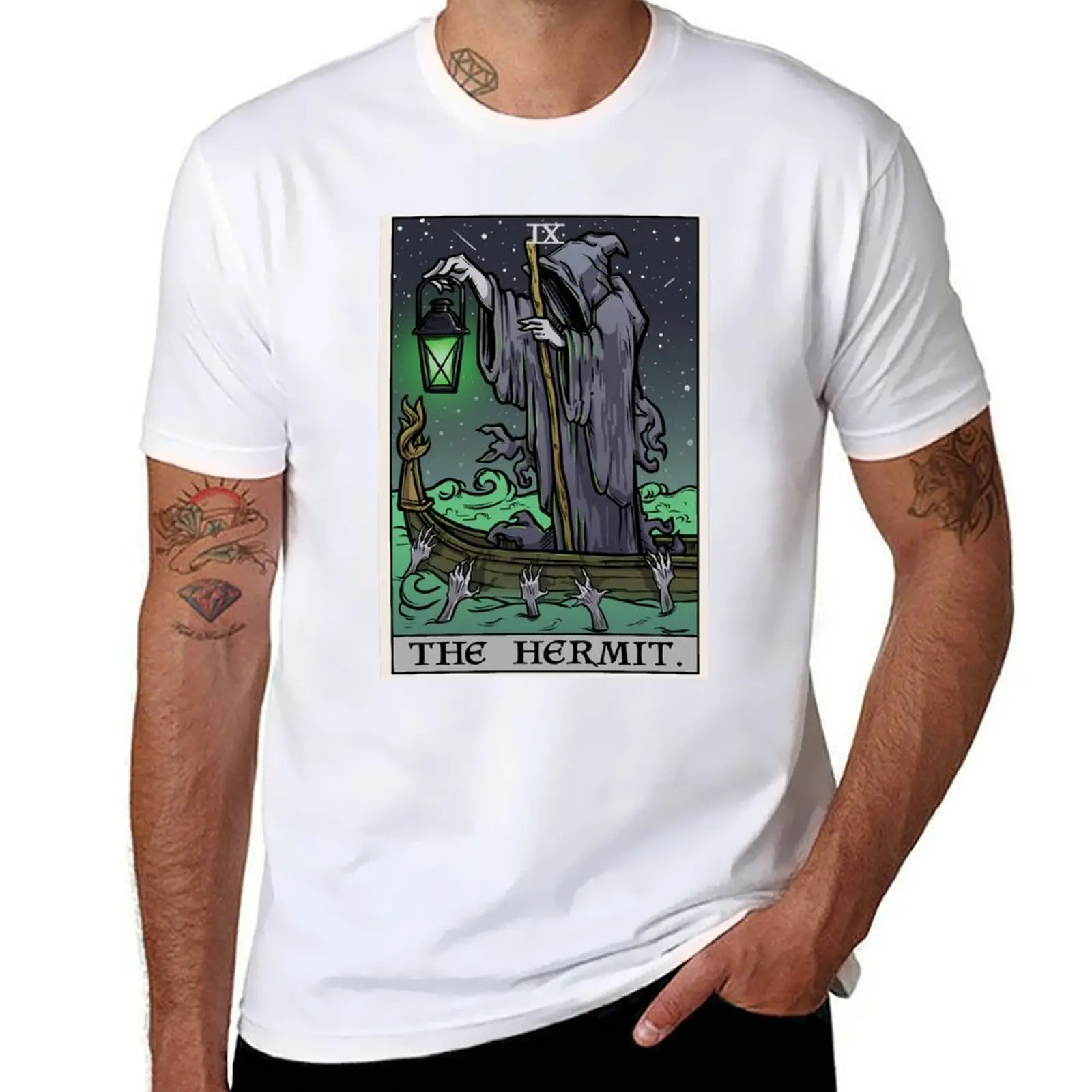 

The Hermit Tarot Card Gothic Halloween Psychopomp Grim Reaper Angel of Death T-Shirt man t shirts graphic T-Shirt