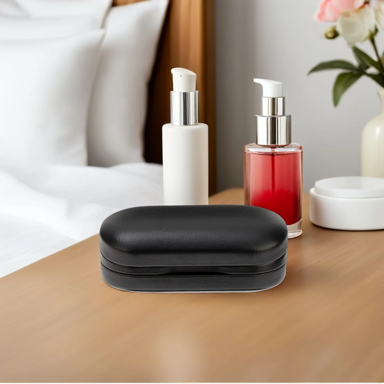 

Two Pairs Glasses Case Black Metal Myopia Eyeglasses Box Dual Layer Storage Portable Sunglasses Holder PU