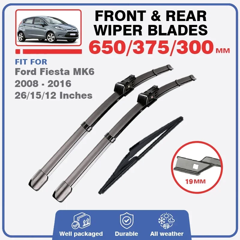 For Ford Fiesta MK6 ( MK7 in UK ) 2008 - 2016 Car Front Rear Wiper Blades Windscreen Wipers Auto Windshield Accossoire 2017 2009