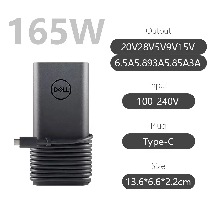 Imagem -02 - Dell-carregador de Laptop Original 165w Usb tipo c Gan Adaptador de Energia ca 5.893a 28v Ha165pm210 Da165pm210 La165pm210