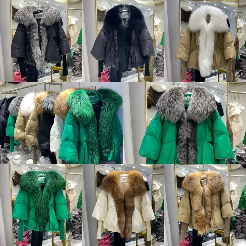 Janveny Large Real Silver Fox Fur Collar 2026 White Duck Down Jacket Women Winter Luxury Puffer Coat Oversize Feather Outwear
