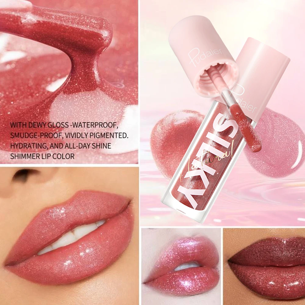 Shimmering lip gloss, long-lasting shine without stickiness, smudge-proof, perfect for winter makeup.