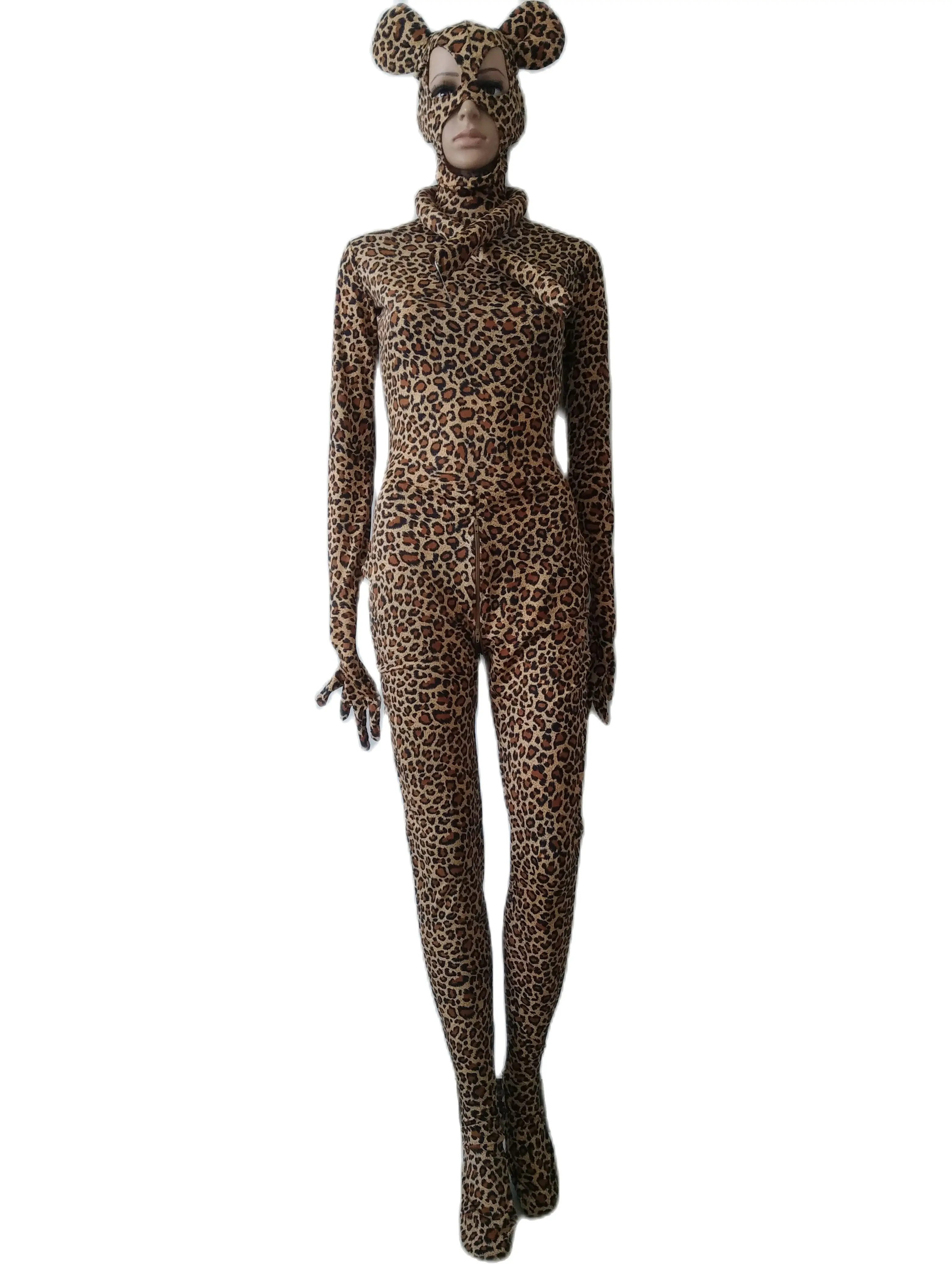 Halloween cosplay costume anime animal Leopard pattern tights jumpsuit Bodysuit Zentai Suits Fancy with can removable tails