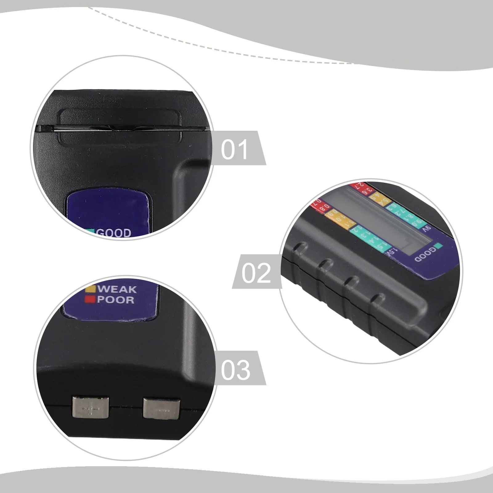 Digital Battery Capacity Tester LCD Display Diagnostic Tool For AA AAA 9V 6F22 Cells ABS Plastic Black Portable Meter