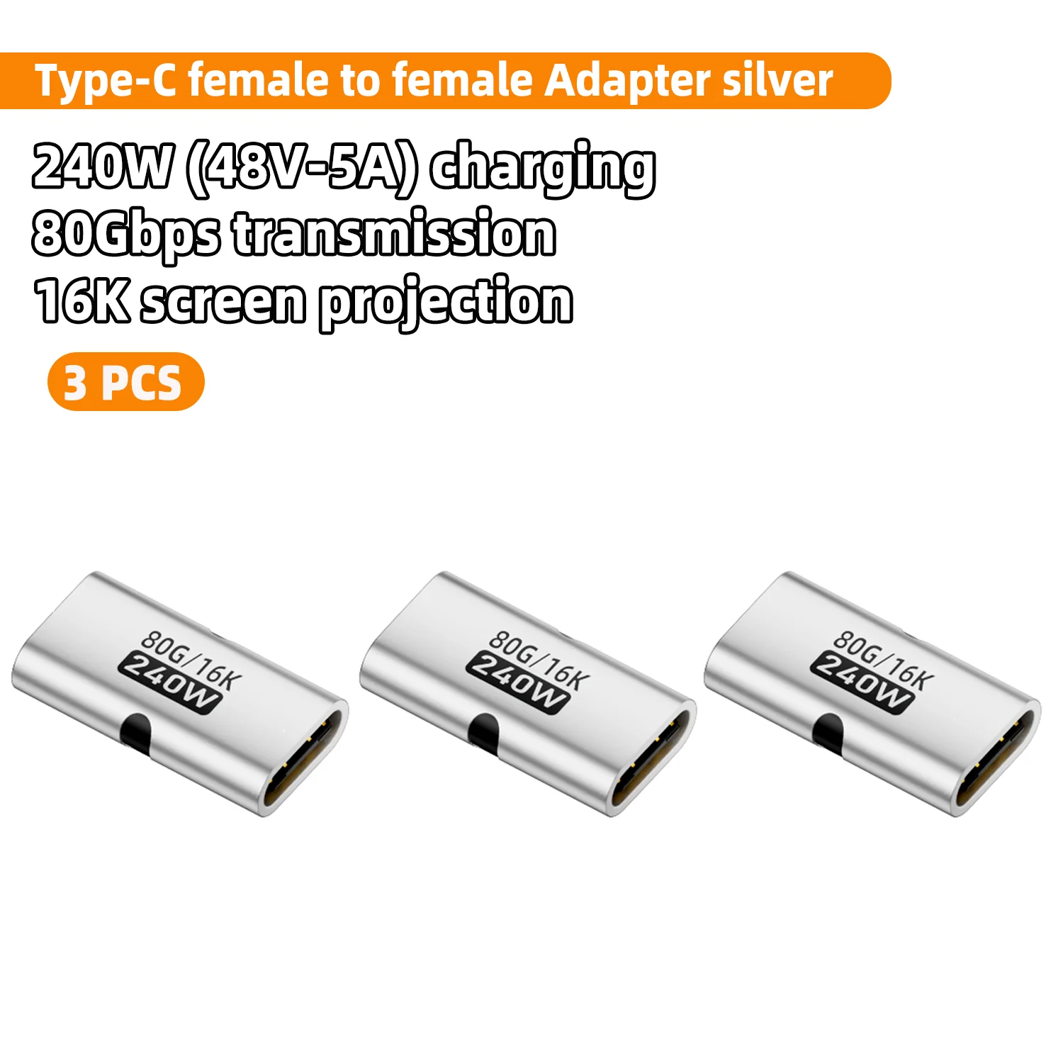 PD 240W USB-C Buchse-zu-Buchse Adapter 80Gbps Hochgeschwindigkeit 16K 60Hz - Kompatibel mit Thunderbolt 3/4 MacBook iPad USB-C HUB