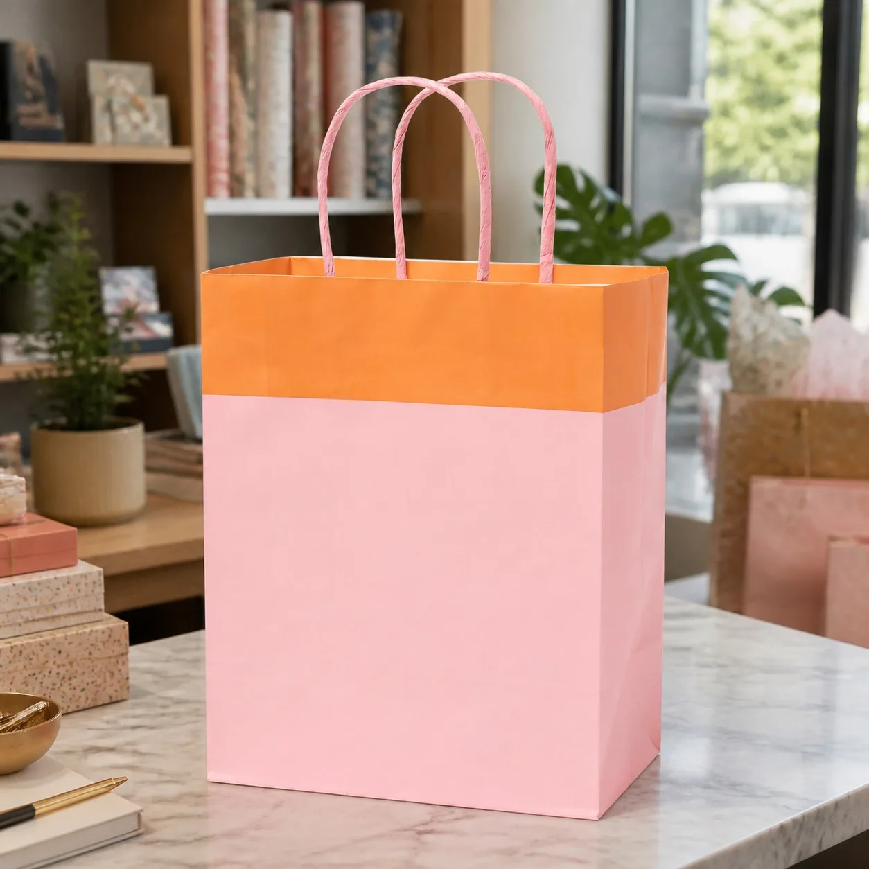 3 Bolsas de Regalo Pequeñas de Color Rosa y Naranja con Asas para Fiestas, Cumpleaños y Bodas, Bolsas de Papel Resistentes