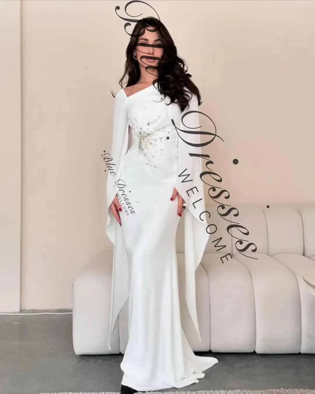 

customized Long Sleeves Prom Dresses Mermaid Pleated Beadings Sequins Saudi Evening Dresses Floor Length Party Dresses