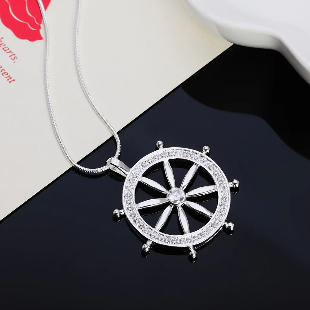 925 sterling Silver crystal Exquisite Sailor rudder Pendant Necklace For Women fashion party wedding accessories Jewelry gifts