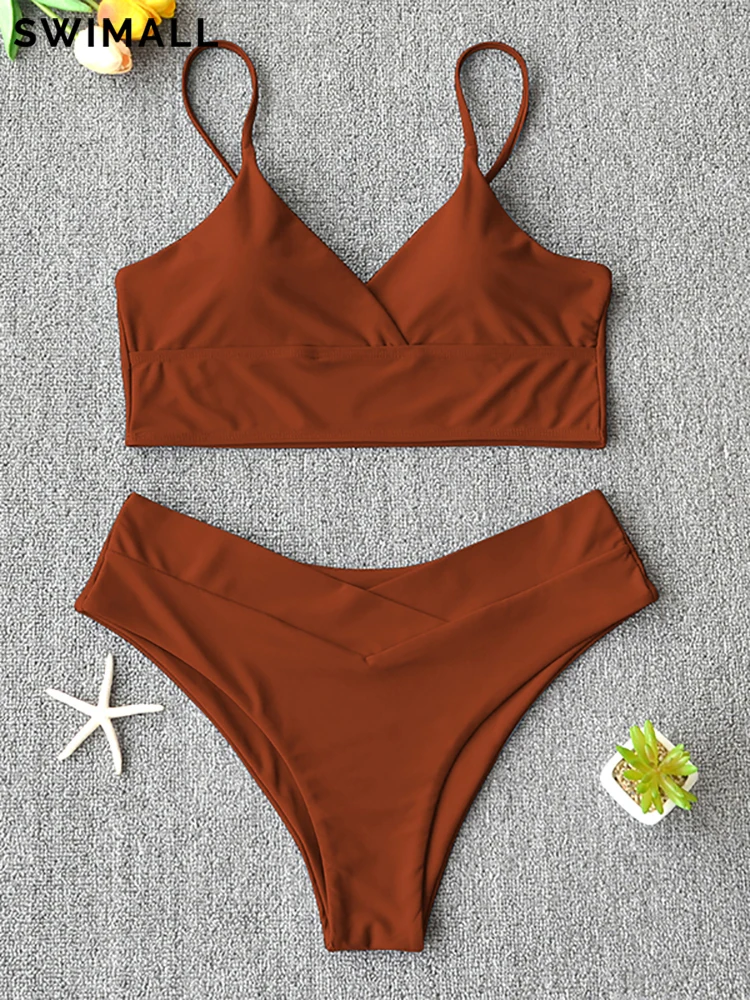 Traje de baño unicolor para mujer, bañador Sexy de realce, conjunto de Bikini brasileño, traje de baño de dos piezas, 2024