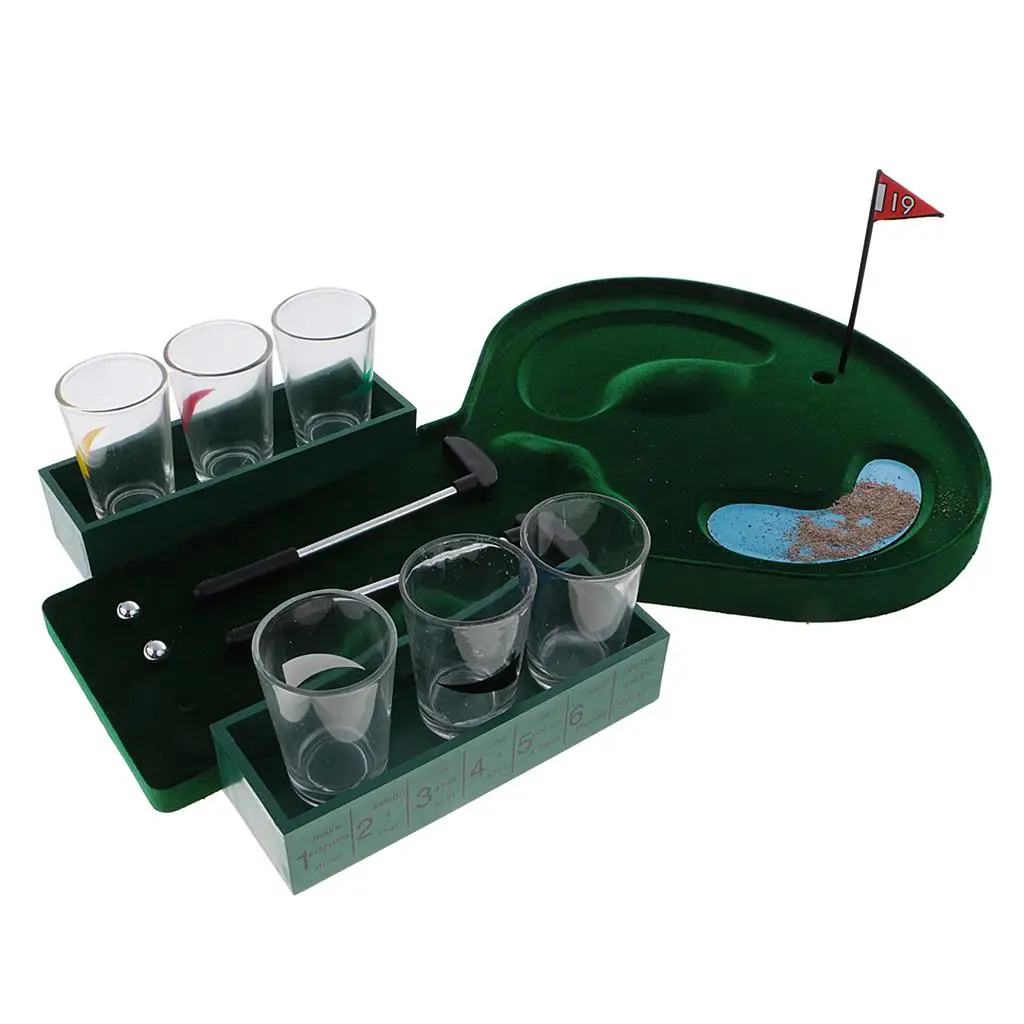 MagiDeal Novelty 1 Set Mini Table Golf Drinking Game Set With Shot Glasses for Family Party Cafe Bar Club Game Gift Green