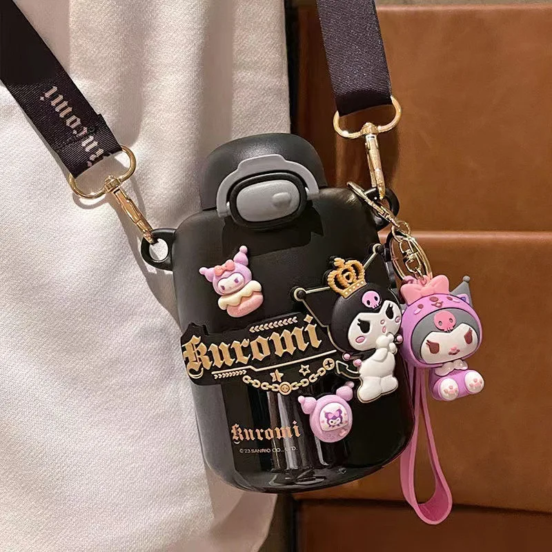 Sanrio Kuromi Children's Thermos 316 Stainless Steel School Student Large Capacity Girl Water Cup Shoulder Strap Crossbody