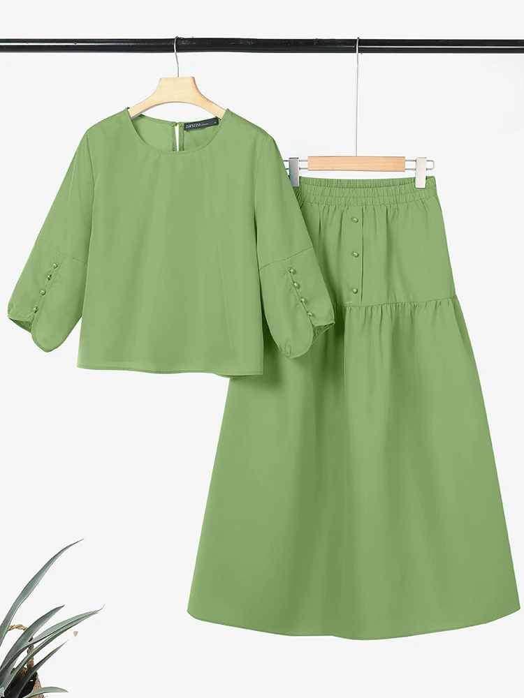 

ZANZEA Casual OL Work Dress Sets Solid Vintage Split Half Sleeve Tops Long Dress Sets 2025 Women Outfits Matching Sets 2pcs