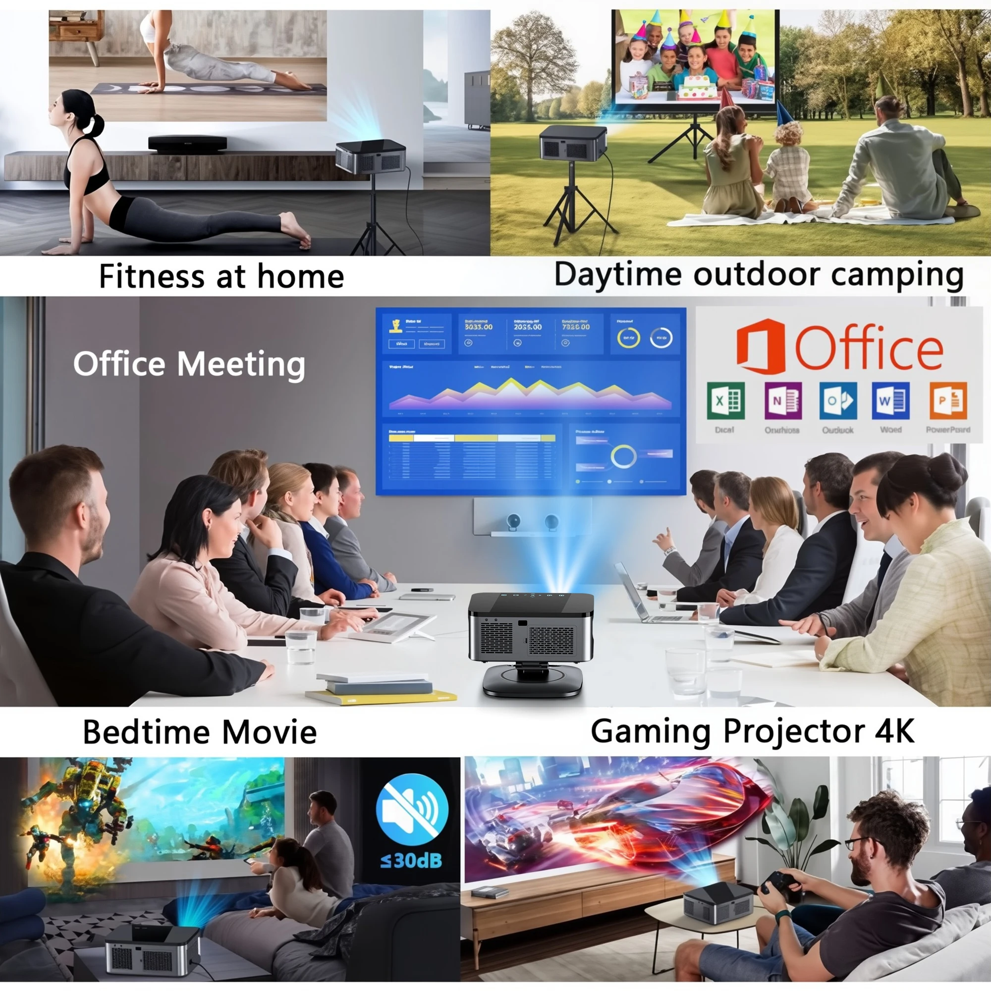 Proyektor Laser TOF Fokus XIWBSY 2025 45000Lumen Proyektor Siang Hari Portabel 4K Android 12.0 LED Proyektor WIFI6/20MS