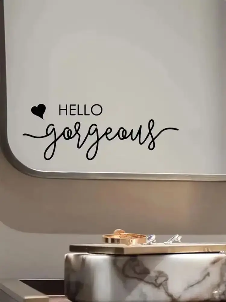 1 pc hello gorgeous with love mirror sticker Cartoon Wall Decals Pvc Mural Art Diy Poster Decor Living Room Bedroom Removable