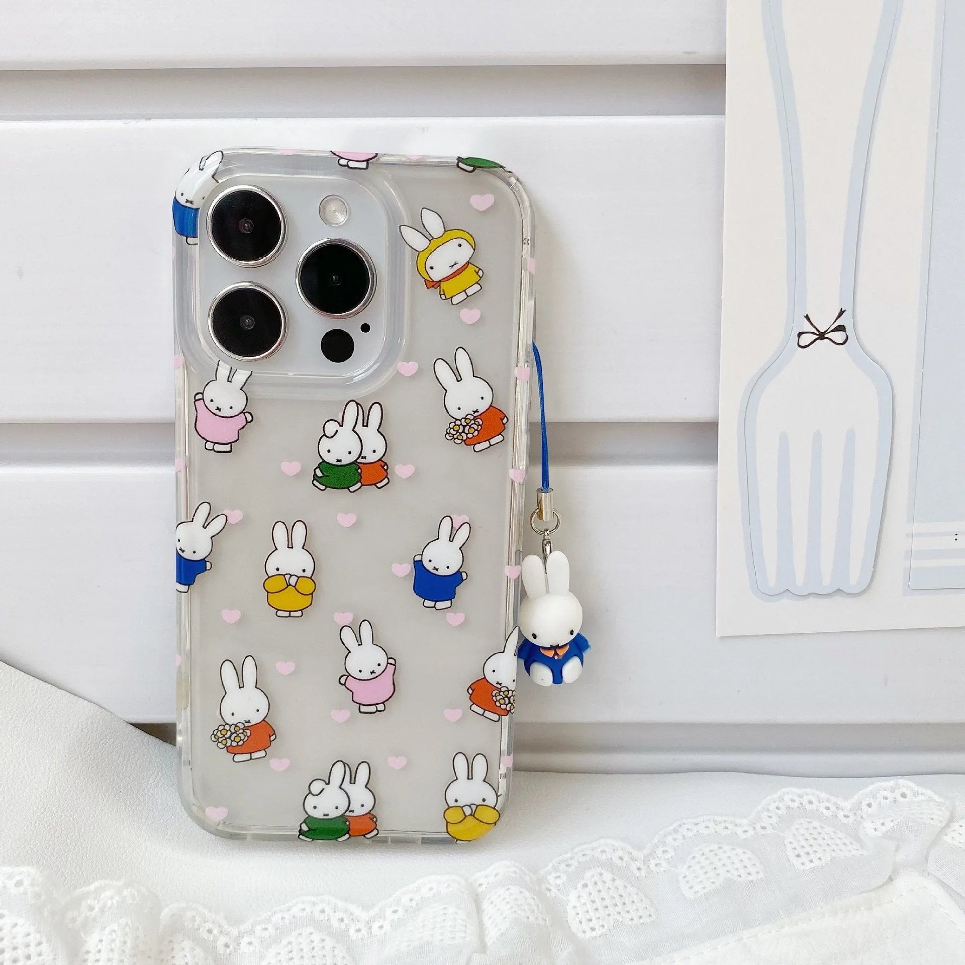 Miffy لطيف سلسلة الهاتف الكرتون Ins نمط Kawaii المفاتيح زوجين على ظهره تزيين مُثبت عيد ميلاد هدية الكريسماس لعبة لفتاة #4