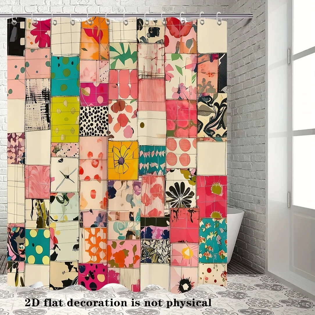 Vibrant Bohemian Patchwork Abstract Style Shower Curtain for Bathroom Polyester Waterproof Decorative Home Decor Curtain Liner