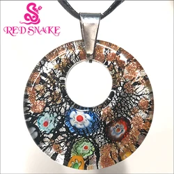 RED SNAKE  Murano Glass  Black Multi Color Point  Round Pendant Necklaces