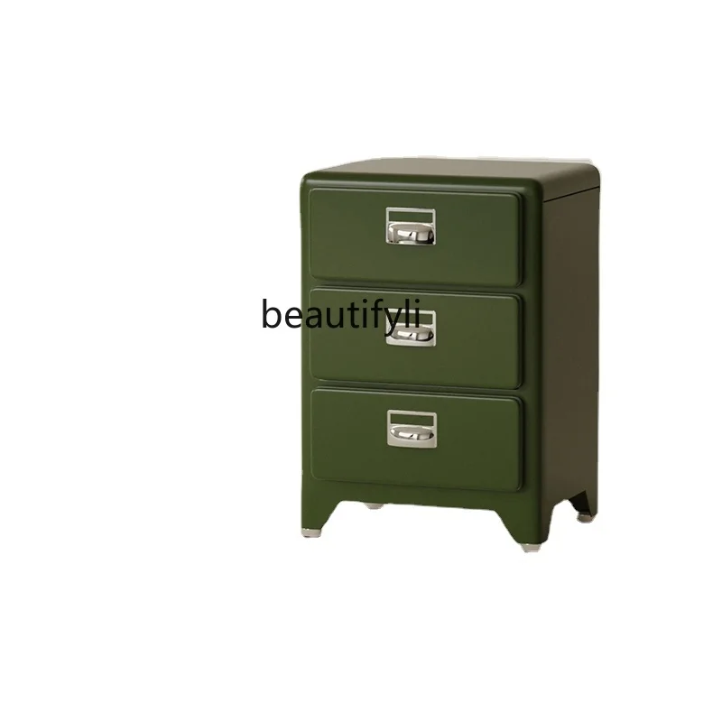 

Retro Three-Bucket Cabinet Bedroom Retro Bedside Table Living Room Sofa Side Cabinet Metal Drawer Locker Storage Cabinet