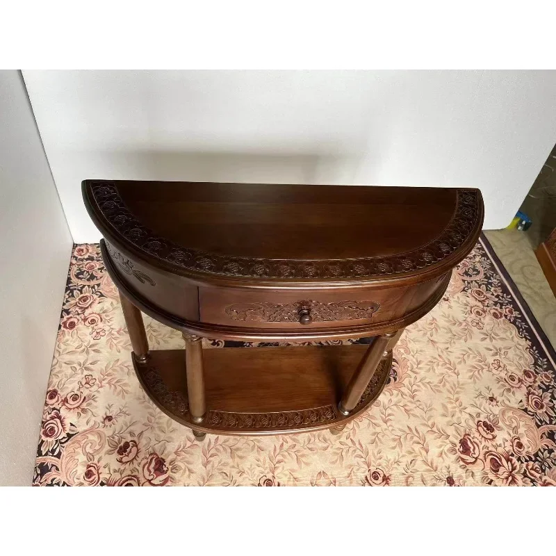 Entrance table, entrance table, antique entrance cabinet, solid wood semi-circle, wall, European retro, American medieval furnit