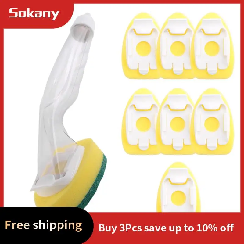 A59E-إسفنجة عصا غسيل الأطباق شديدة التحمل، إسفنجة غسيل الأطباق بمقبض، حوض أطباق غير قابل للخدش وقابل لإعادة الاستخدام (9 قطع)